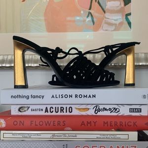 Joie Odetta Black and Gold Suade Sandal